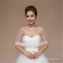 Mode féminine très concise robe de mariage blanc appliques en dentelle châle en dentelle blanche